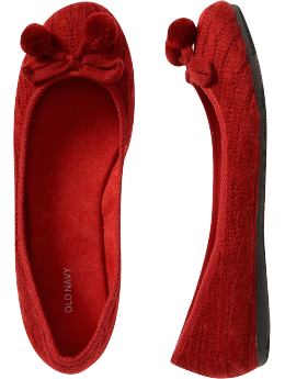 Women: Women's Cable-Knit Ballet Flats - Crimson Red