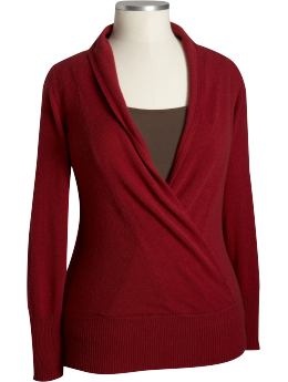 Women's Plus: Women's Plus Cross-Front Cashmere Sweaters - Red