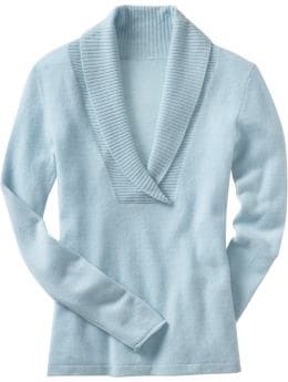 Women: Women's Cashmere Shawl-Collar Sweaters - Aqua Blue