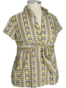 Women's Plus: Women's Plus Tie-Front Tunics - Yellow Print