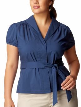 Women's Plus: Women's Plus Puff Sleeve Button-Front Tops - Pacific Blue