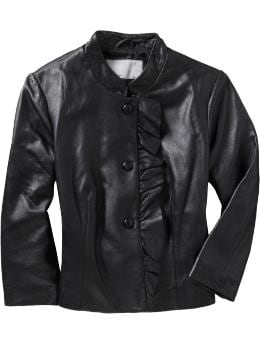 Women: Women's Ruffle Leather Jacket - Black
