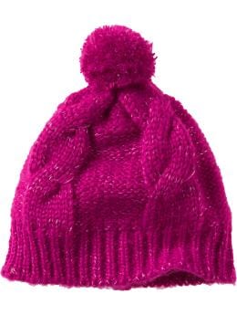 Shoes & Accessories: Girls Metallic Thread Sweater Knit Hat - Cyclamen