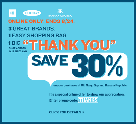 Old Navy deals this week, save 30% with online coupon code