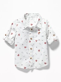 View large product image 4 of 4. Printed Rolled-Cuff Poplin Shirt for Toddler Boys