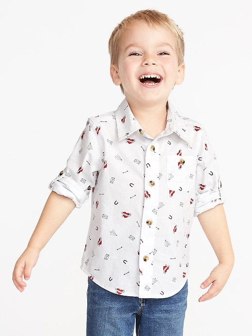 View large product image 1 of 4. Printed Rolled-Cuff Poplin Shirt for Toddler Boys