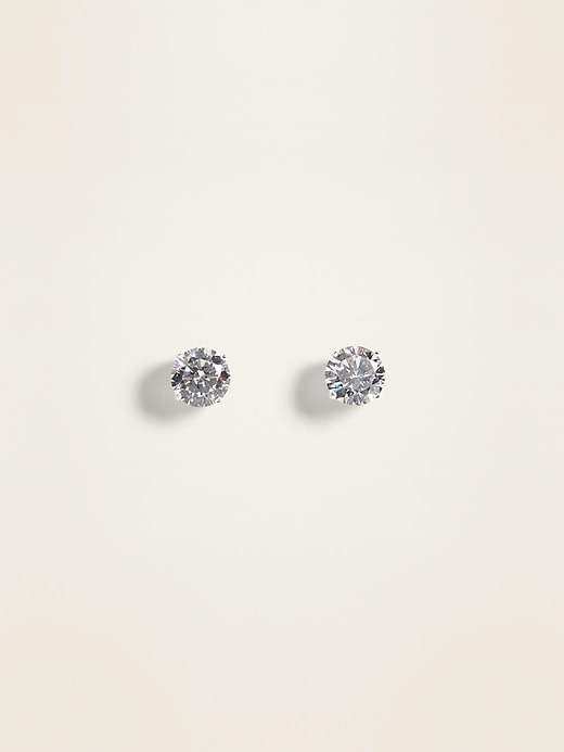 View large product image 1 of 2. Sterling Silver Cubic Zirconia Stud Earrings For Women