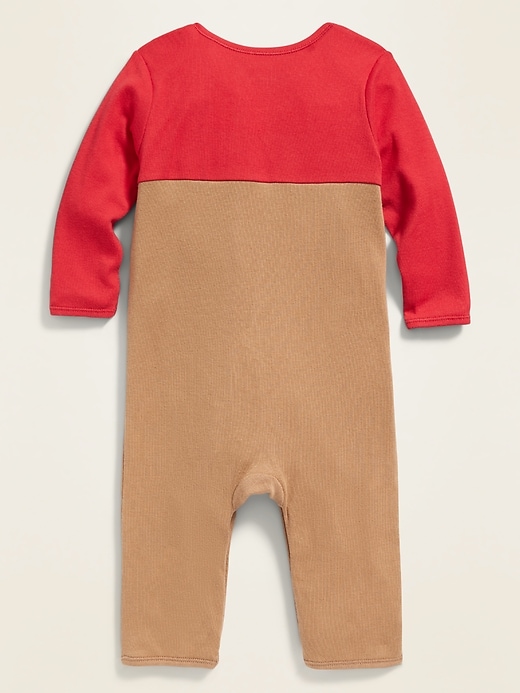 View large product image 2 of 2. Color-Blocked Reindeer-Graphic One-Piece for Baby