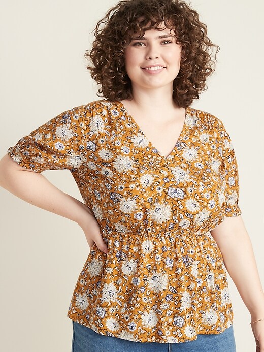 View large product image 1 of 1. Waist-Defined Plus-Size V-Neck Top