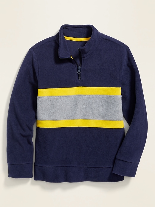 View large product image 1 of 1. Chest-Stripe Micro Performance Fleece 1/4-Zip Pullover For Boys