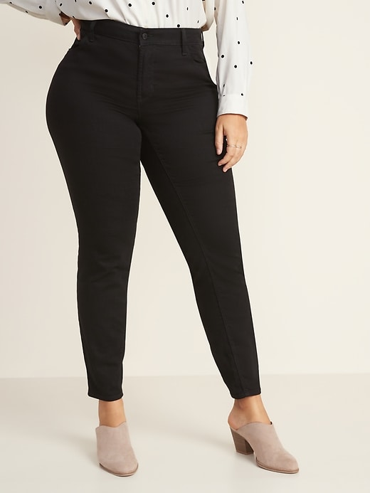 Image number 1 showing, Mid-Rise Super Skinny Plus-Size Black Jeans