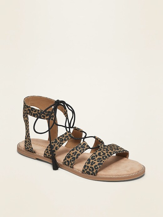 Image number 1 showing, Faux-Suede Lace-Up Gladiator Sandals