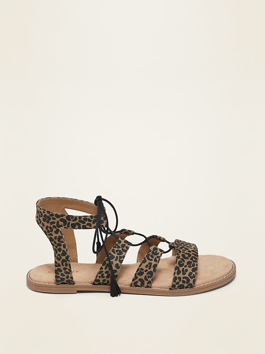 Image number 4 showing, Faux-Suede Lace-Up Gladiator Sandals