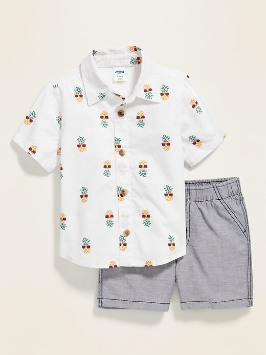 View large product image 1 of 1. Printed Button-Front Shirt & Solid Shorts Set for Baby