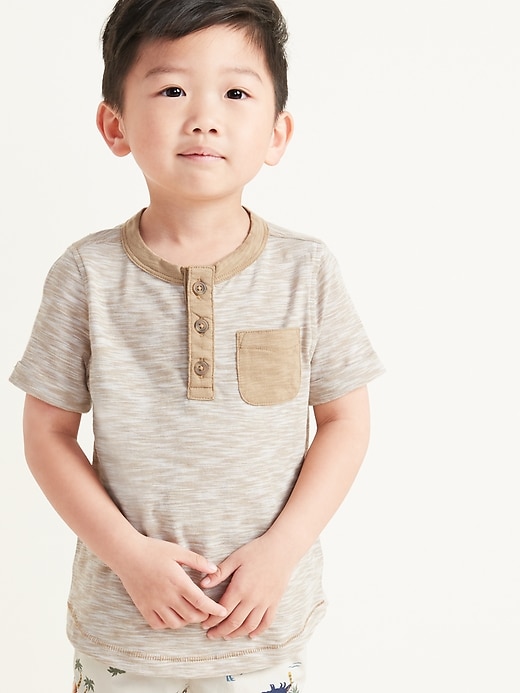 View large product image 1 of 1. Slub-Knit Pocket Henley for Toddler Boys