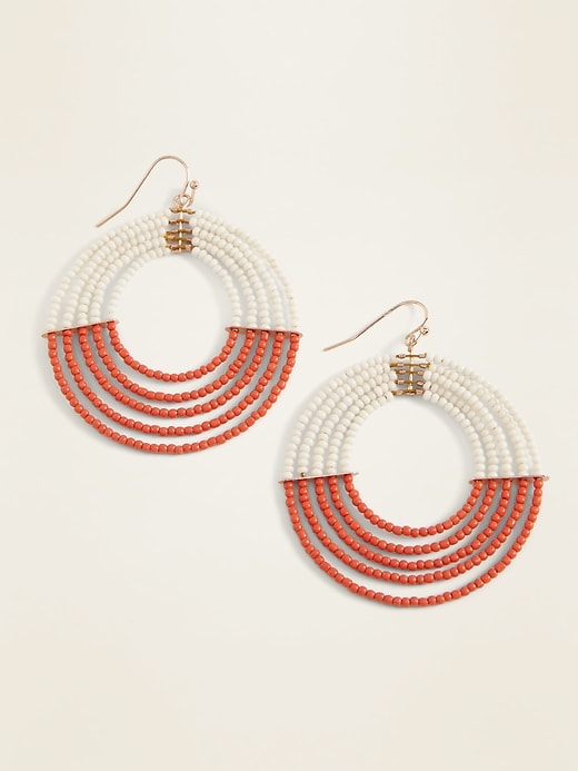 View large product image 1 of 1. Color-Block Beaded Hoop Earrings For Women