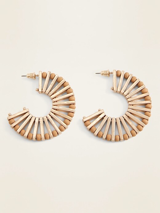 View large product image 1 of 1. Gold-Toned Fan Hoop Earrings For Women