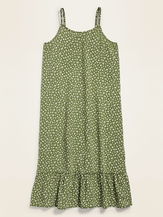 View large product image 1 of 1. Sleeveless Floral Ruffle-Hem Midi Slip Dress for Girls