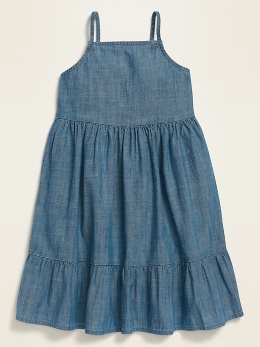 View large product image 1 of 1. Fit & Flare Sleeveless Chambray Dress for Toddler Girls