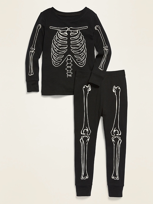 View large product image 1 of 2. Unisex Glow-in-the-Dark Halloween Skeleton Pajama Set for Toddler & Baby