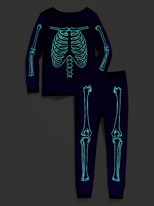 View large product image 2 of 2. Unisex Glow-in-the-Dark Halloween Skeleton Pajama Set for Toddler & Baby