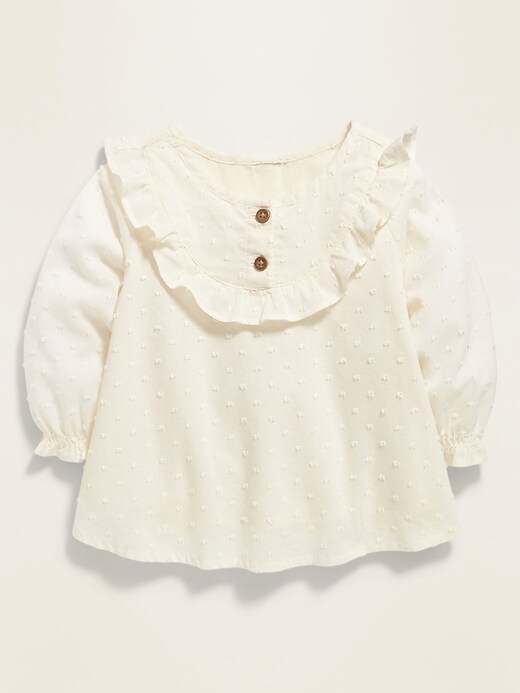 View large product image 1 of 2. Ruffle-Trim Swiss Dot Top for Baby
