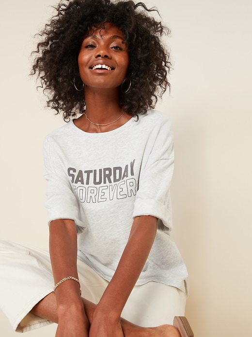 View large product image 1 of 3. Oversized "Saturday Forever" Rolled-Sleeve Sweatshirt for Women