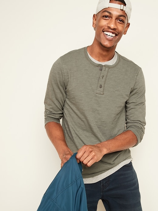View large product image 1 of 3. Soft-Washed Long-Sleeve Henley Tee