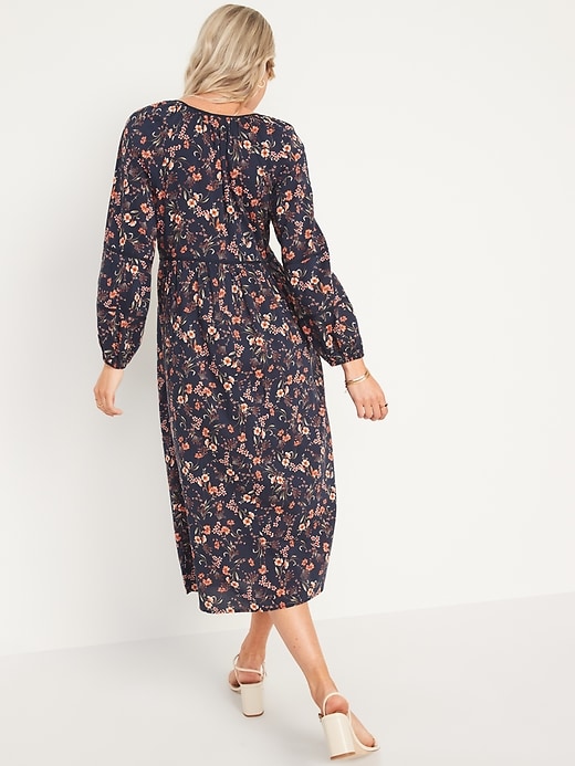Image number 2 showing, Puff-Sleeved Floral-Print Midi Poet Swing Dress for Women