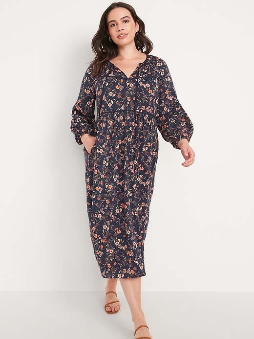 Image number 5 showing, Puff-Sleeved Floral-Print Midi Poet Swing Dress for Women