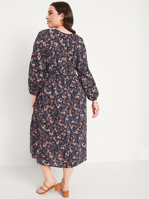 Image number 6 showing, Puff-Sleeved Floral-Print Midi Poet Swing Dress for Women