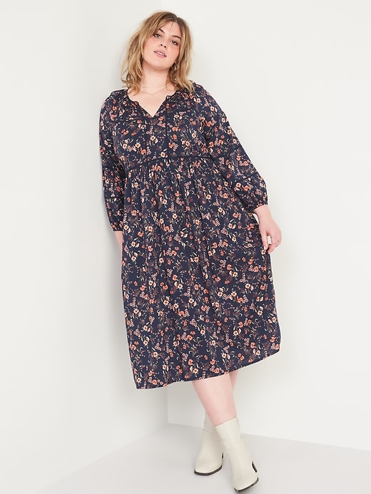 Image number 7 showing, Puff-Sleeved Floral-Print Midi Poet Swing Dress for Women