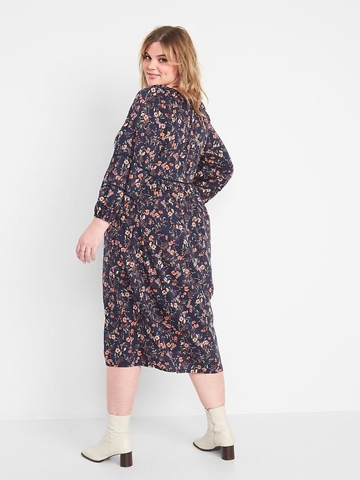 Image number 8 showing, Puff-Sleeved Floral-Print Midi Poet Swing Dress for Women