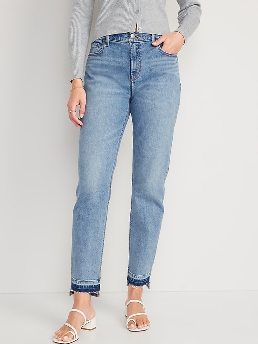 Image number 1 showing, Mid-Rise Boyfriend Straight Cut-Off Jeans