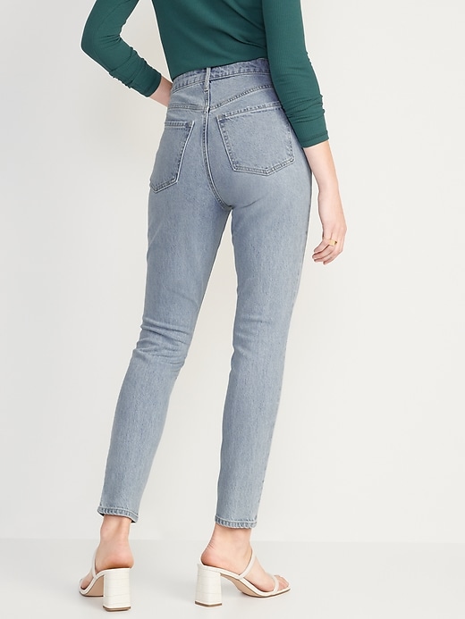 Image number 2 showing, Extra High-Waisted Hidden Button-Fly Pop Icon Distressed Skinny Jeans