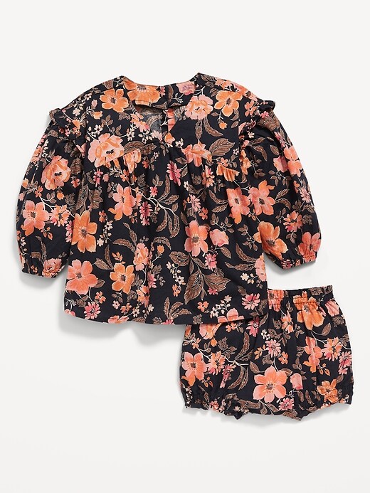 View large product image 1 of 2. Floral-Print Long-Sleeve Top & Bloomer Shorts Set for Baby