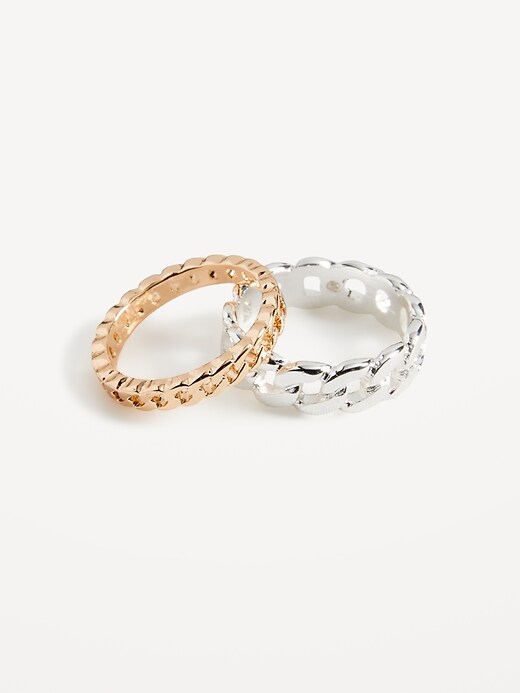 View large product image 1 of 1. Mixed-Metal Textured Rings 2-Pack for Women