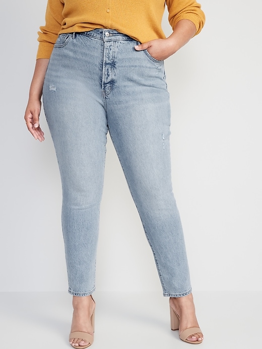 Image number 7 showing, Extra High-Waisted Hidden Button-Fly Pop Icon Distressed Skinny Jeans