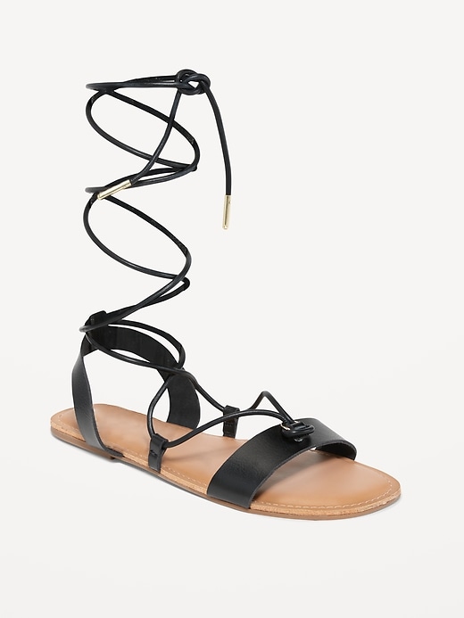 Image number 1 showing, Faux-Leather Lace-Up Gladiator Sandals