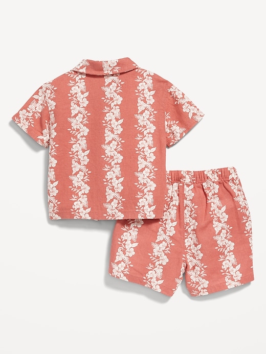 View large product image 2 of 2. Short-Sleeve Printed Linen-Blend Shirt & Shorts Set for Baby