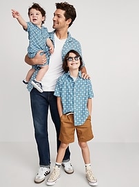 View large product image 3 of 3. Matching Short-Sleeve Printed Linen-Blend Shirt & Shorts Set for Baby