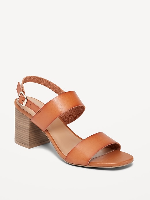 Image number 1 showing, Faux-Leather Strappy Block-Heel Sandals
