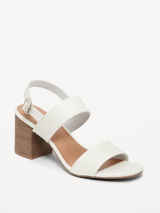 View large product image 1 of 1. Faux-Leather Strappy Block-Heel Sandals