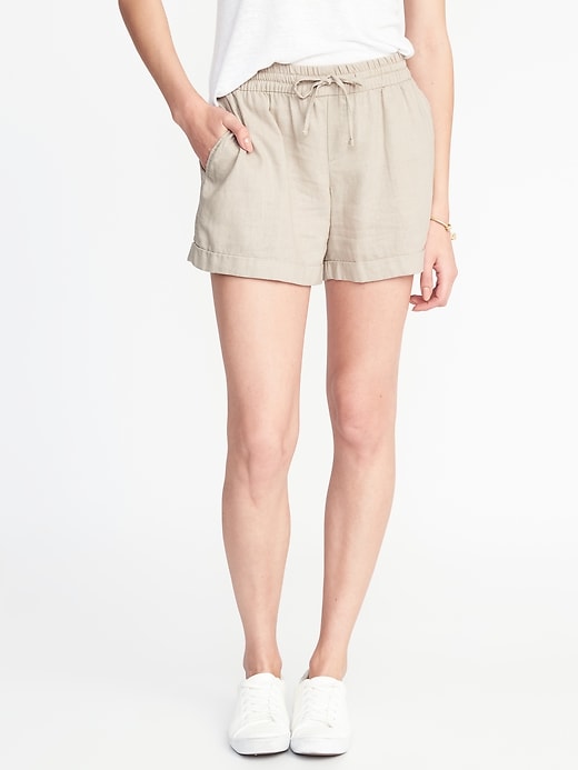 View large product image 1 of 2. Mid-Rise Pull-On Linen-Blend Shorts For Women - 4 inch inseam
