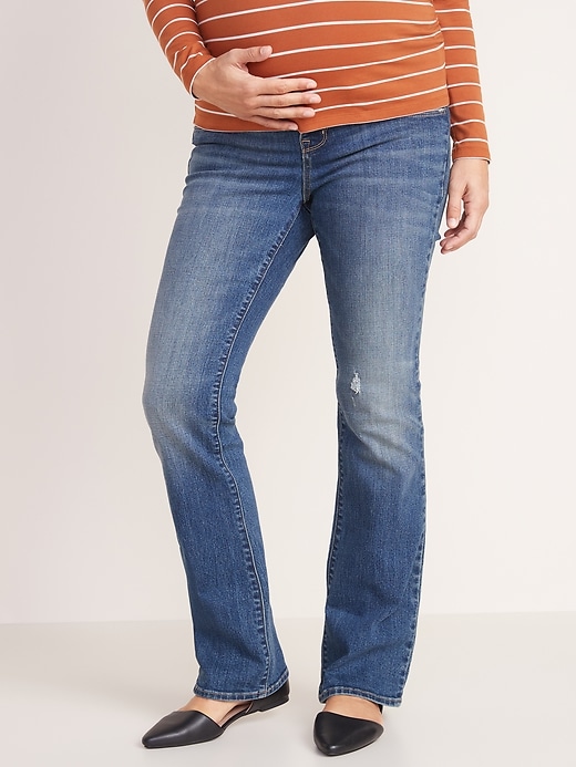 View large product image 1 of 3. Maternity Side-Panel Boot-Cut Jeans
