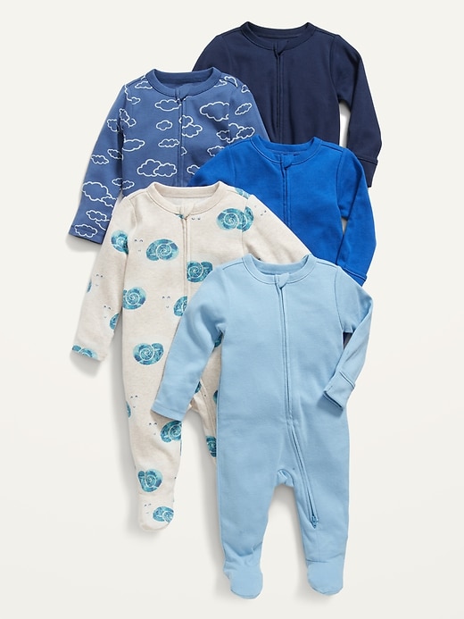 View large product image 1 of 2. Unisex 5-Pack Sleep & Play 1-Way Zip Footed One-Piece for Baby