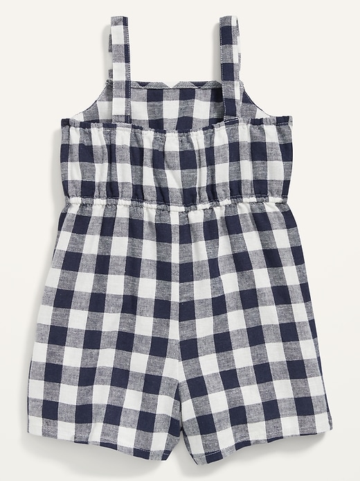 View large product image 2 of 2. Sleeveless Tie-Front Gingham Romper for Toddler Girls