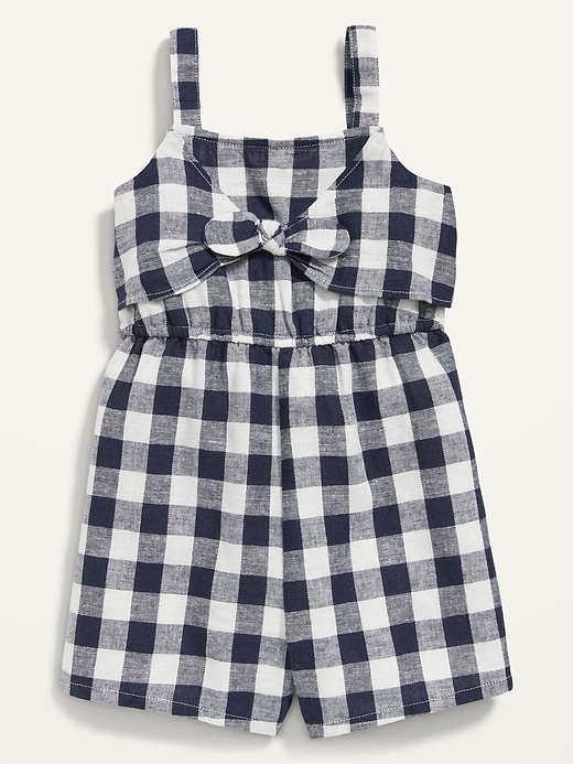 View large product image 1 of 2. Sleeveless Tie-Front Gingham Romper for Toddler Girls